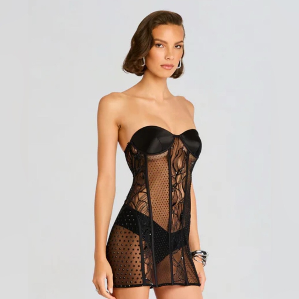 Retrofete Black Embellished Lace Mini Dress NWT